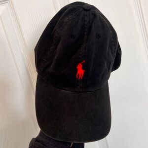 Polo Ralph Lauren Black Hat Red Logo Adjustable
